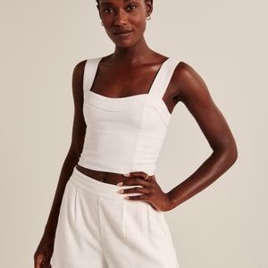 Abercrombie & Fitch Cropped Linen-Blend Corset Top